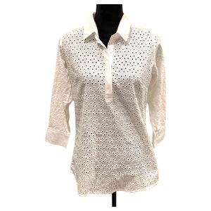 Gretchen Scott Designs White Eyelet 3/4 Sleeve Blouse Size Small